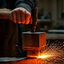 Artigiano che lavora il metallo incandescente